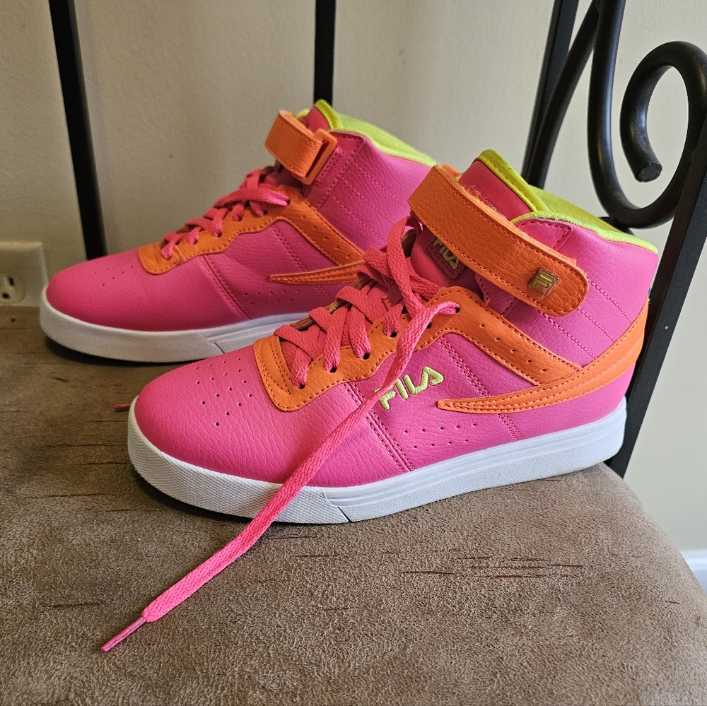 FILA Neon Pink and Orange High-Top Sneakers